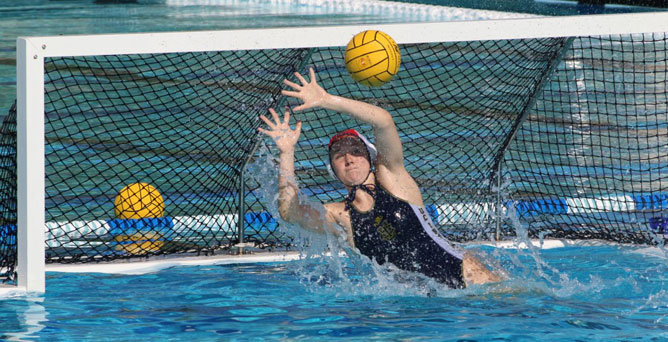 Photo: Goalie making save in water polo