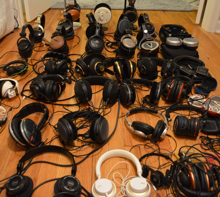 Cluster of headphones