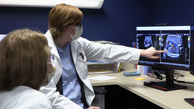 Woman pointing to ultrasound