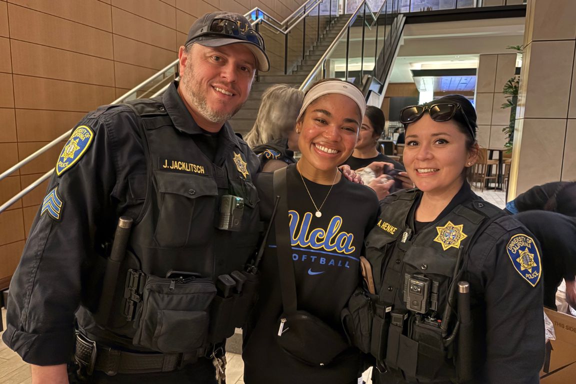 Members of the University of California Police and the UCLA softball team met with guests displaced by the Southern California fires in January.