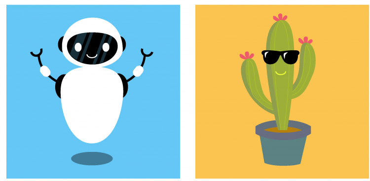 robot and cactus with sunglasses