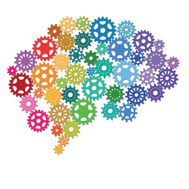 Illustration of a brain drawn with gears