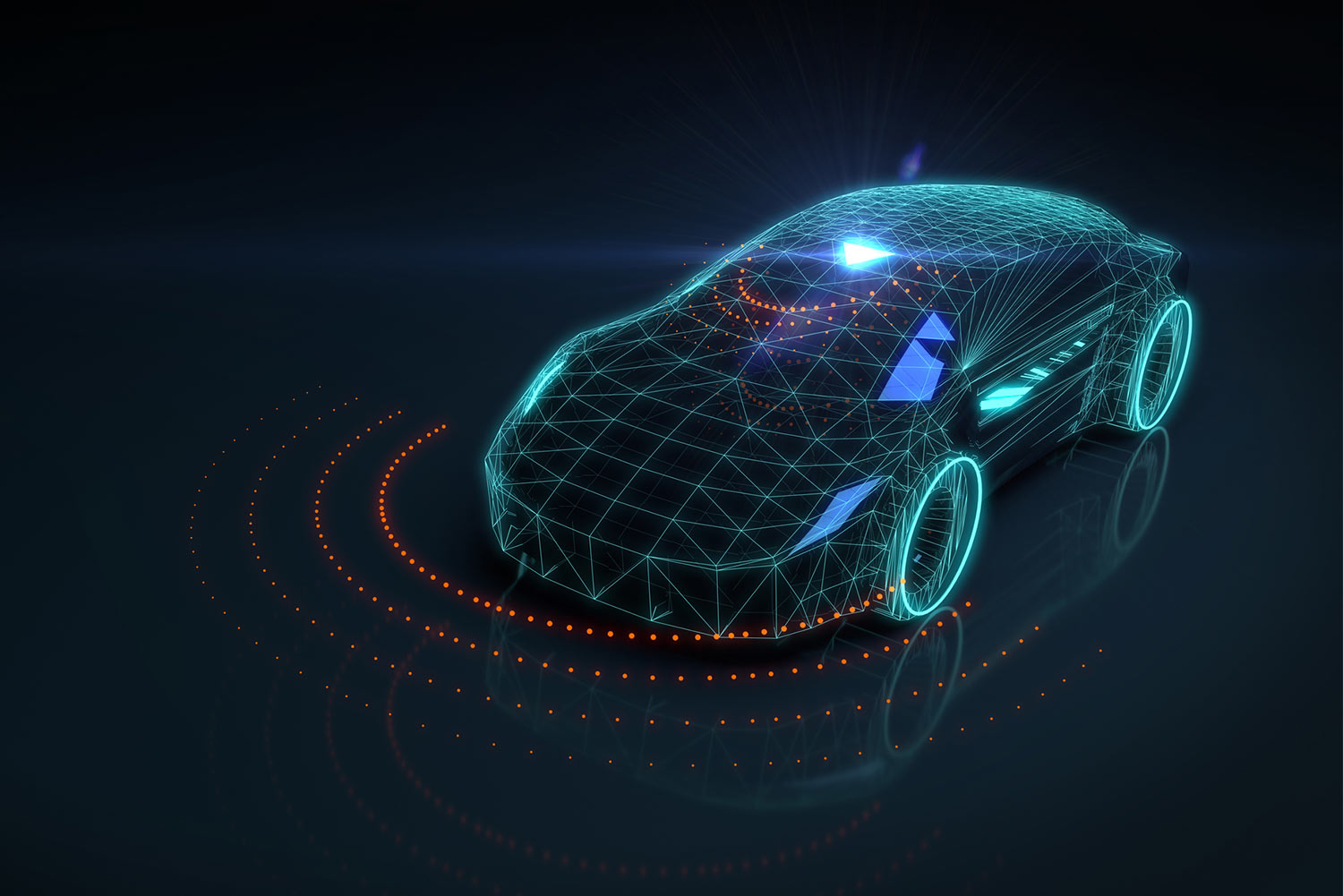 A neon outline of a car on a black background.