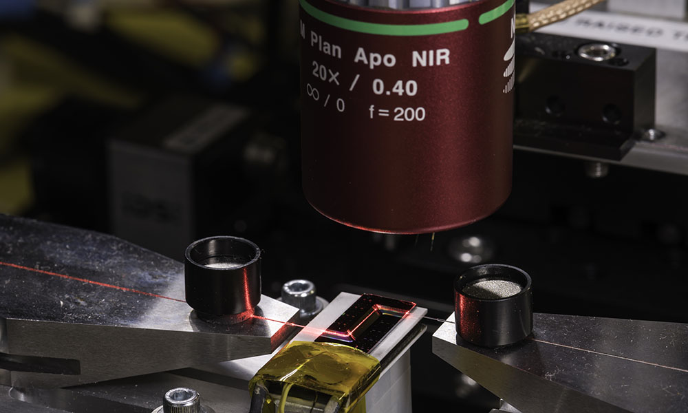 Pockels laser that emits high-coherence light at telecommunication wavelengths, allows laser-frequency tuning at record speeds, and is the first narrow linewidth laser with fast configurability at the visible band.