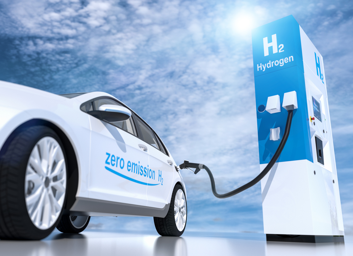hydrogen powered vehicle at a charging station