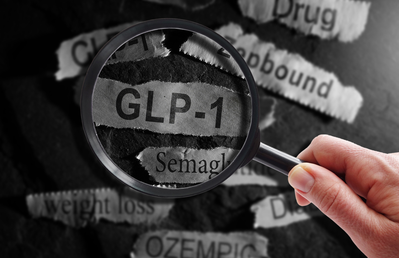 Magnifying glass highlighting the text "GLP-1"