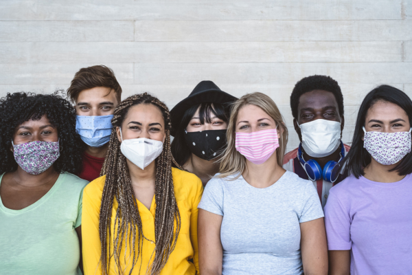 People standing with masks