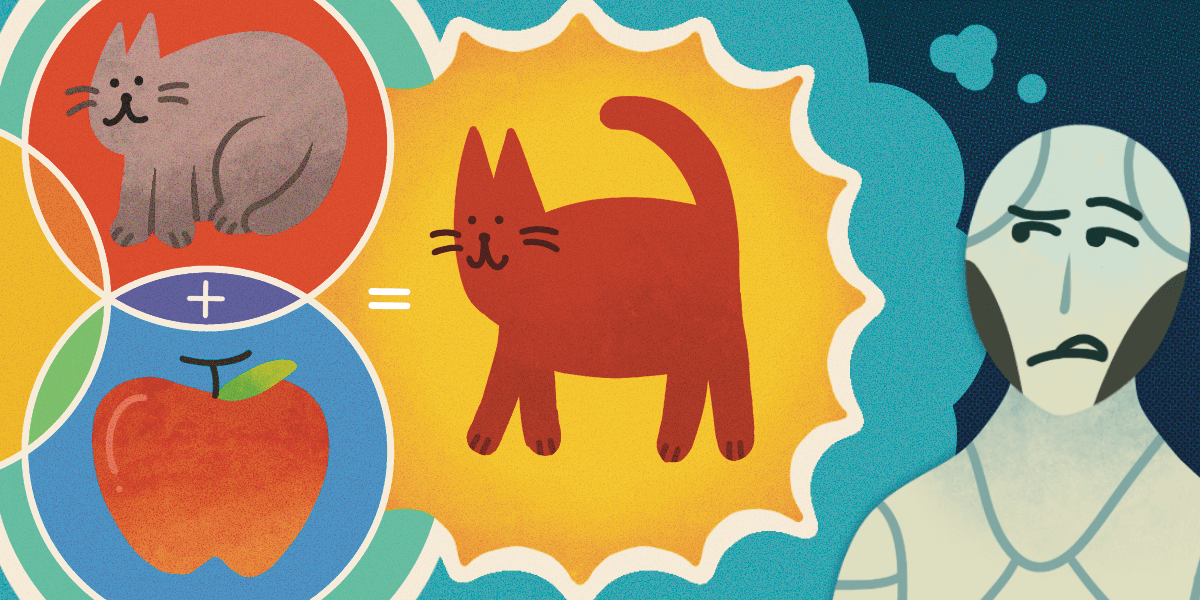 An illustration of a person imagining a red cat