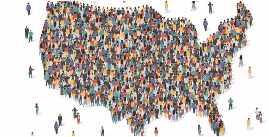 Map of the United States composed of people