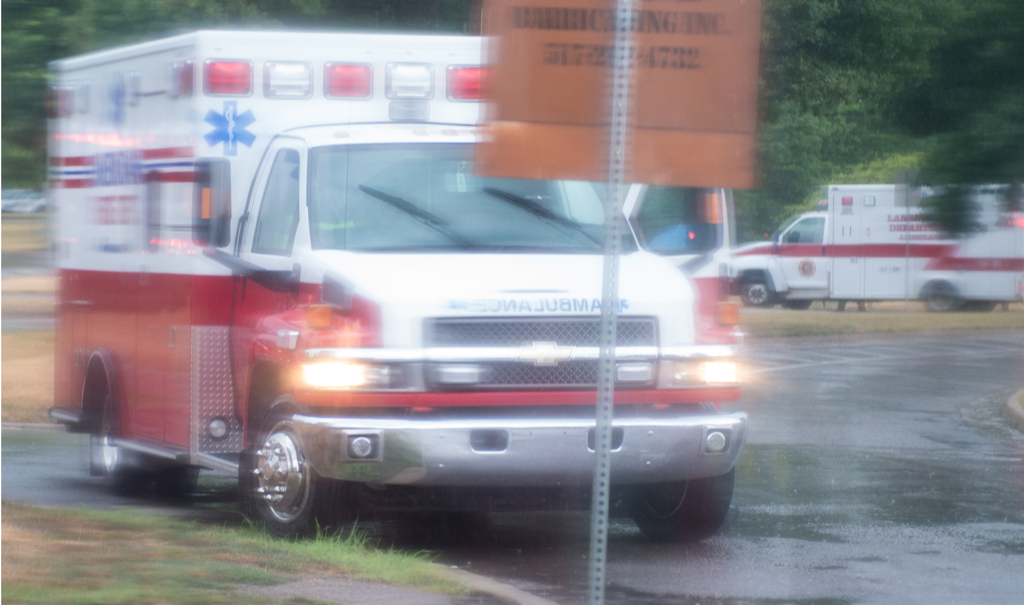 An ambulance in motion.