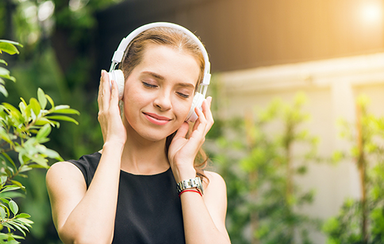 Woman with headphones on