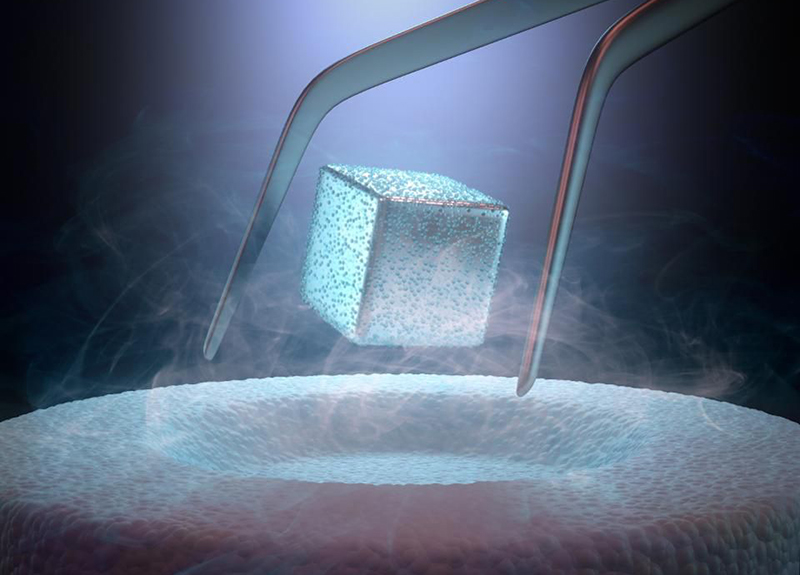 Material levitating magnetically.
