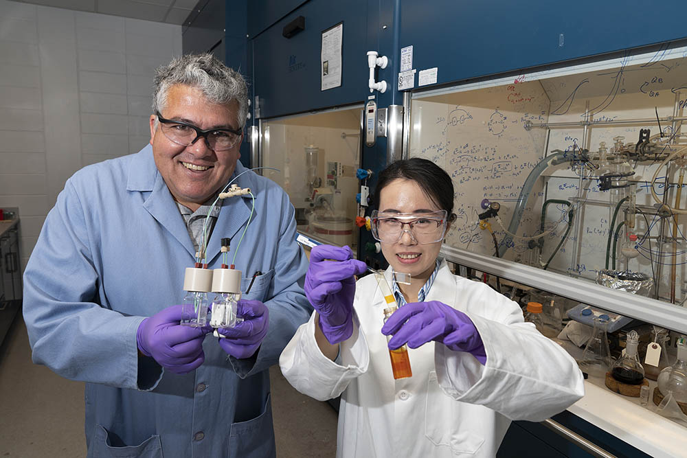 Brookhaven Lab chemist Javier Concepcion and Lei Wang.