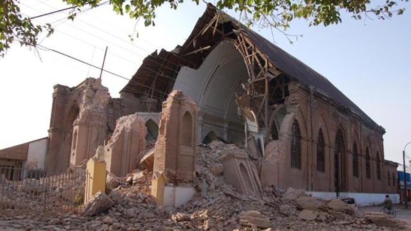 A church following an earthquake