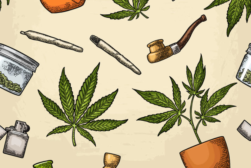 An illustration of various cannabis products.