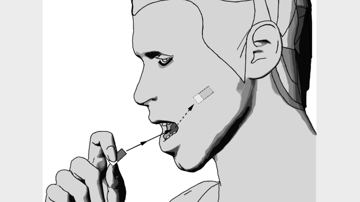 An illustration of a person ingesting the vaccine film.