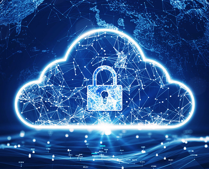 Graphic depiction of a cloud with a lock symbol