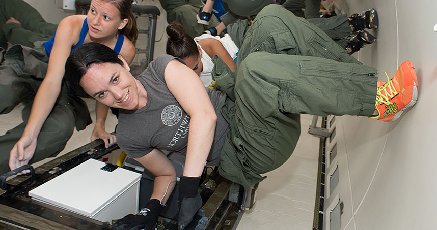 Northwestern students weightless on airplane