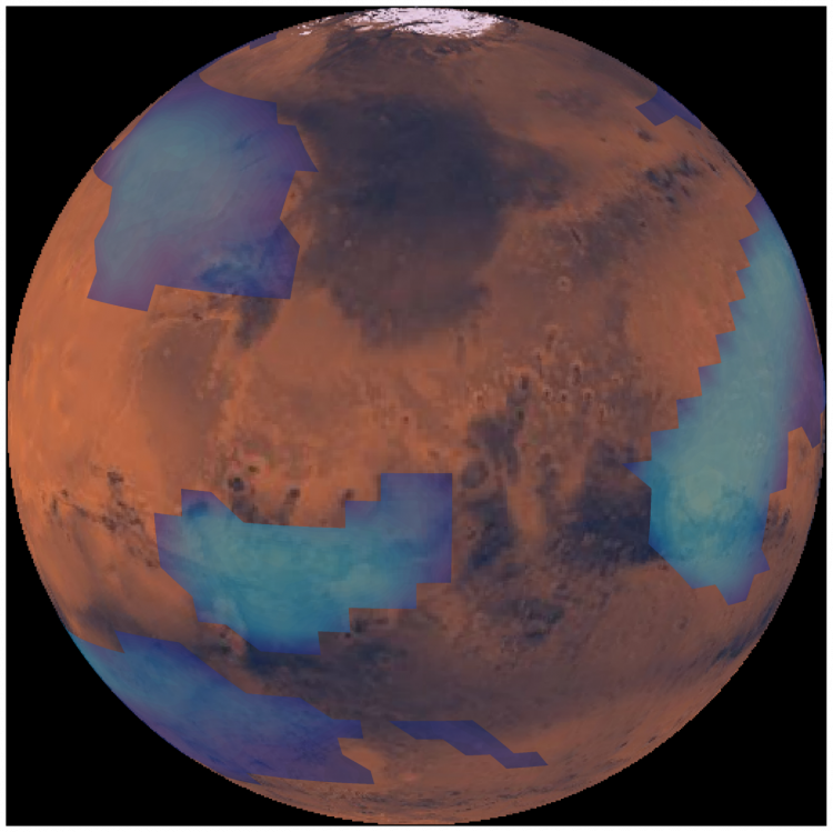 Computer simulation of middle altitude clouds on Mars. (Credit: Victoria Hartwick)