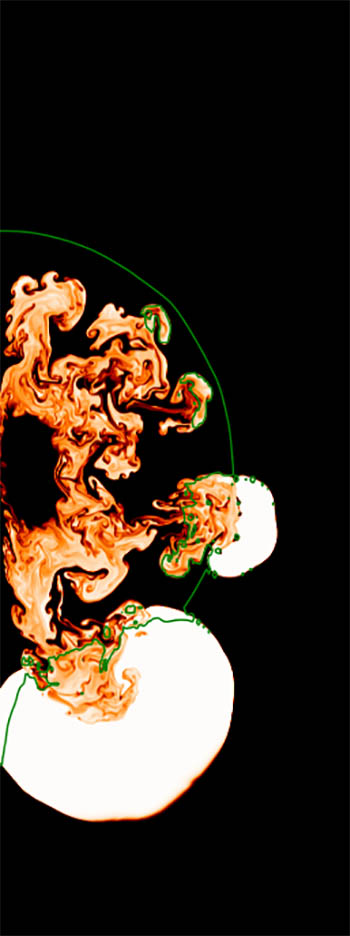 A rising plume of burning material.