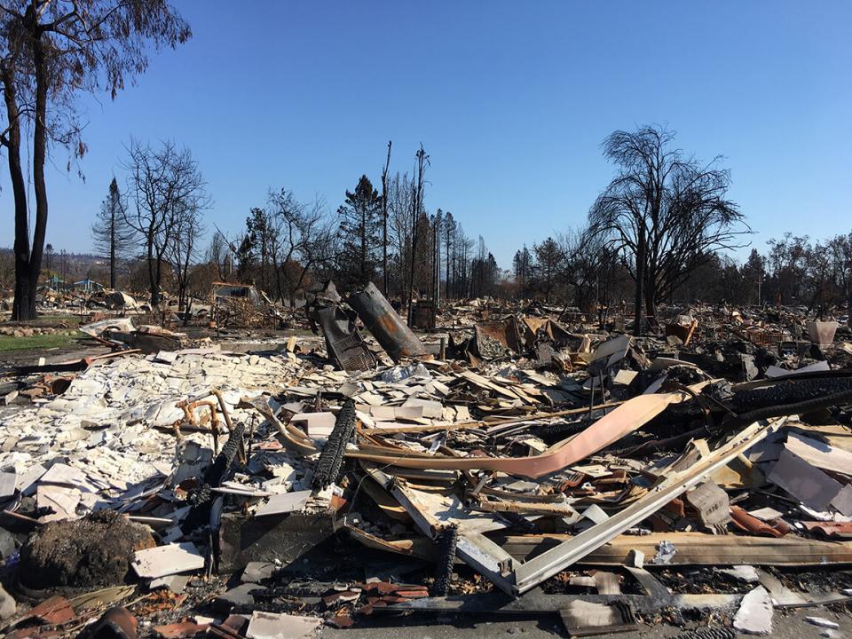 A building destroyed by fire.