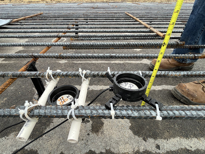 "‘Talking’ concrete could help prevent traffic jams and cut carbon emissions; Sensors developed by Luna Lu and her team are installed into the formwork of Interstate 35 in Texas. (Photo provided by Luna Lu)"