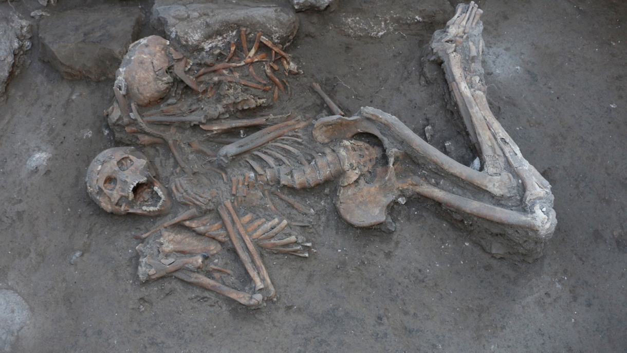"Brown Ph.D. student uncovers early evidence of brain surgery in Ancient Near East; Rachel Kalisher, a Ph.D. student, analyzed the bones of two upper-class brothers, pictured here, who were buried beneath a home in the ancient city of Megiddo. Photo courtesy of Rachel Kalisher."