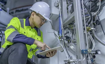 Electrical engineer working in a control room. 