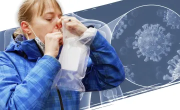 New laser-based breathalyzer sniffs out COVID, other diseases, in real-time; AGE CAPTION: A volunteer donates a breath sample for the study of a new laser-based breathalyzer for COVID-19