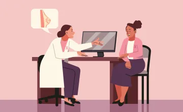 Female Oncologist Providing Diagnosis for Breast Cancer to Patient stock illustration, Working to Improve Clarity for Patients Assessing Their Genetic Breast Cancer Risk