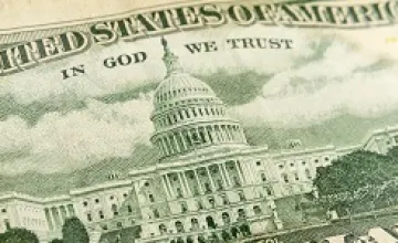 Close up of $50 bill showing the US Capitol