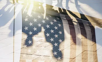shadows upon a U.S. flag