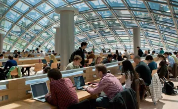 Students sitting and studying at the University of Chicago library
