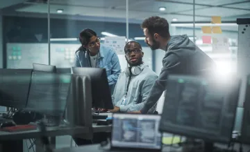 Researchers working in a computer laboratory