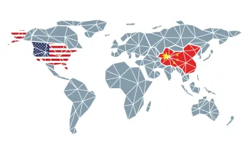 The United States and China on a world map