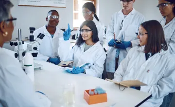 Students getting instruction in a laboratory