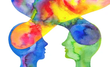 Abstract graphic of two people having a conversation