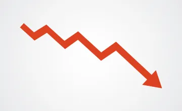 Red downward arrow indicating a downward trend on a white background