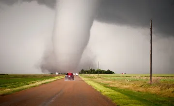 Tornado crosssing a road in Kansas
