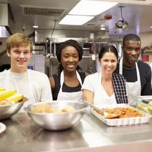 Students working in a food kitchen